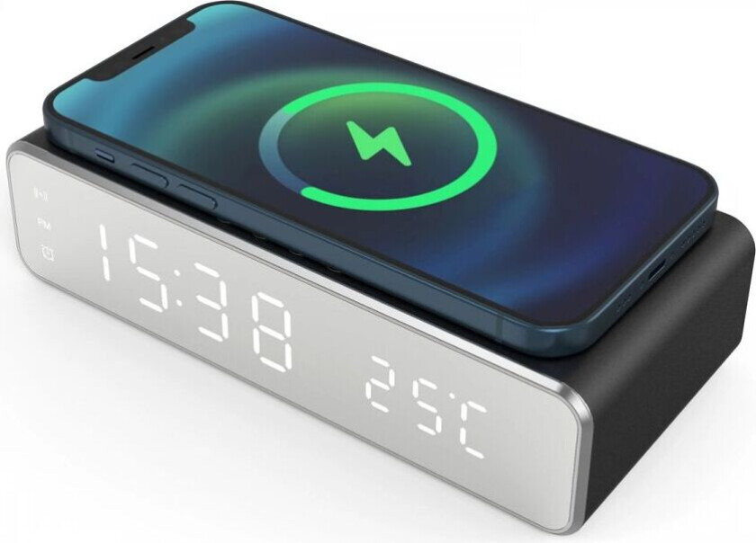 Maxmount Digital Vekkerklokke Med Qi-Lading Svart