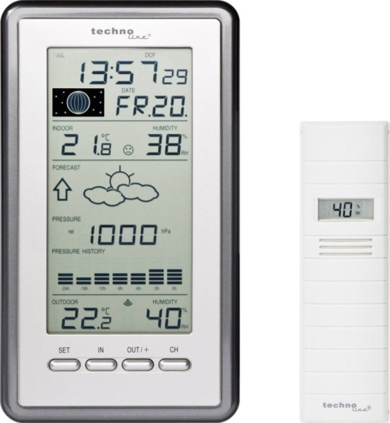 Technoline WS 9040 IT, Sort, Sølv, Inne hygrometer, Inne Termometer, Utendørs Barometer, Utendørs Barometer, Barometer, Hygrometer, Termometer, Barom