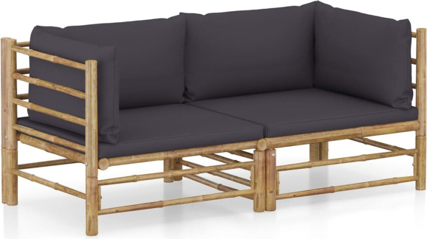 Hagesofagruppe med mørkegrå puter 2 deler bambus