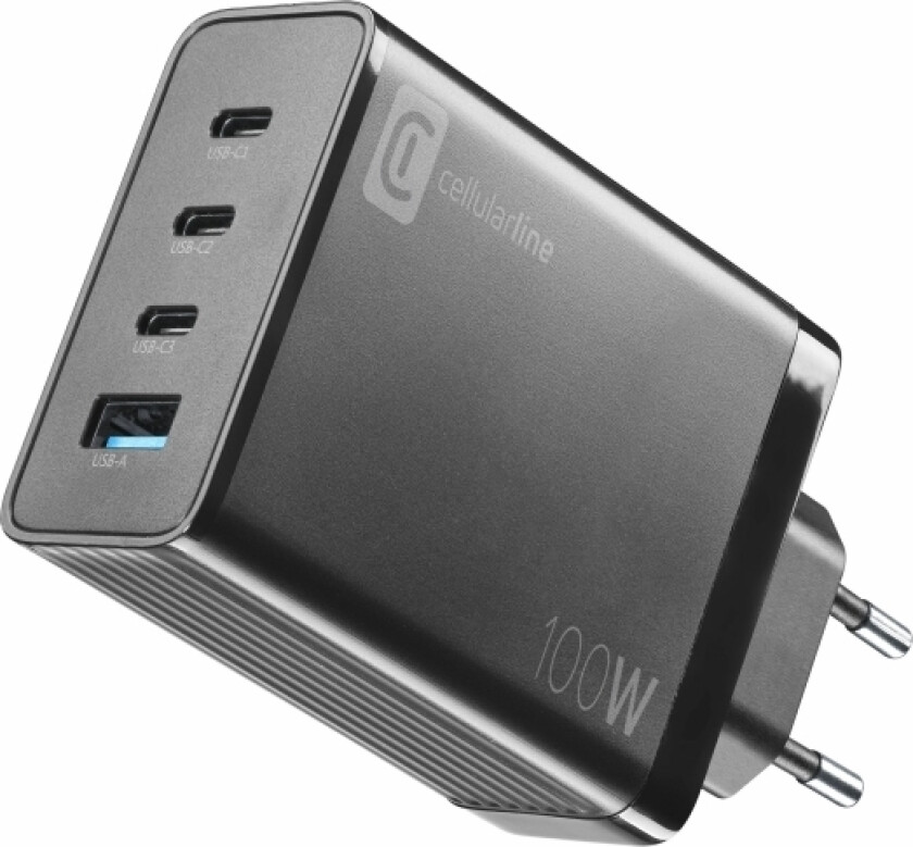 Cellular Line Multipower Nano 100W Reiselader 4 Port GaN Black (ACHUSBGAN4WAL100WK)