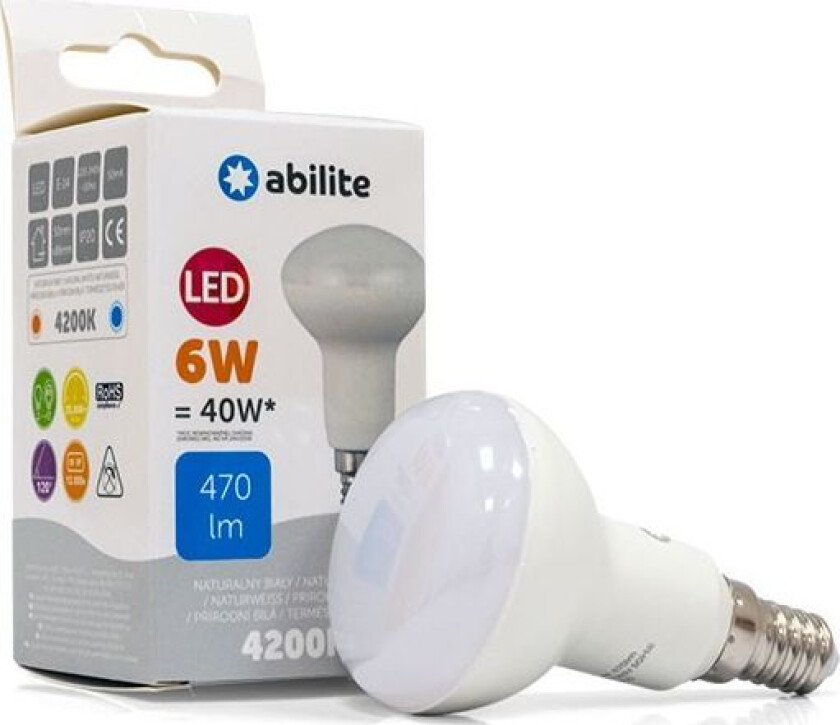 Abilite LED ABILITE REFLEKTORPÆRE, B.NØYTRAL E14 6W/230V 470LM R50