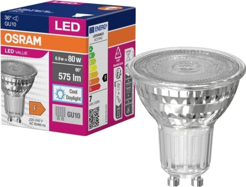 Ledvance Żarówka LED 6,9W VALUE PAR16 80 36° 6,9W/865 GU10 575lm