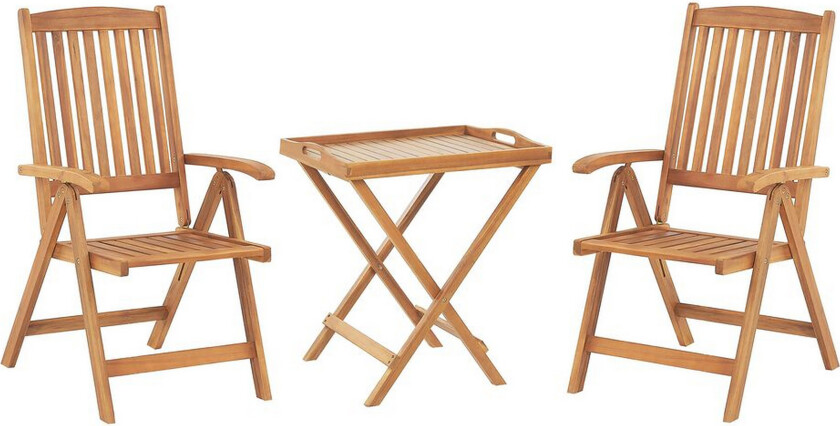 Hagesett Bistrosett Lyst Bord Akasietre 2 Stoler Brettplate Sammenleggbart UV-bestandig