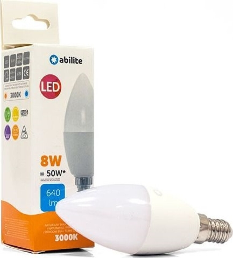 Abilite LED-PÆRE ABILITE MELKELYS VARMT E14 8W/230V 640LM C37