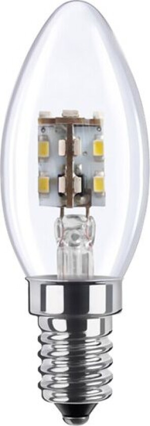 - LED-lyspære - form: mini-stearinlys - klar finish - E14 - 1.7 W (ekvivalent 11 W) - klasse G - 2600 K