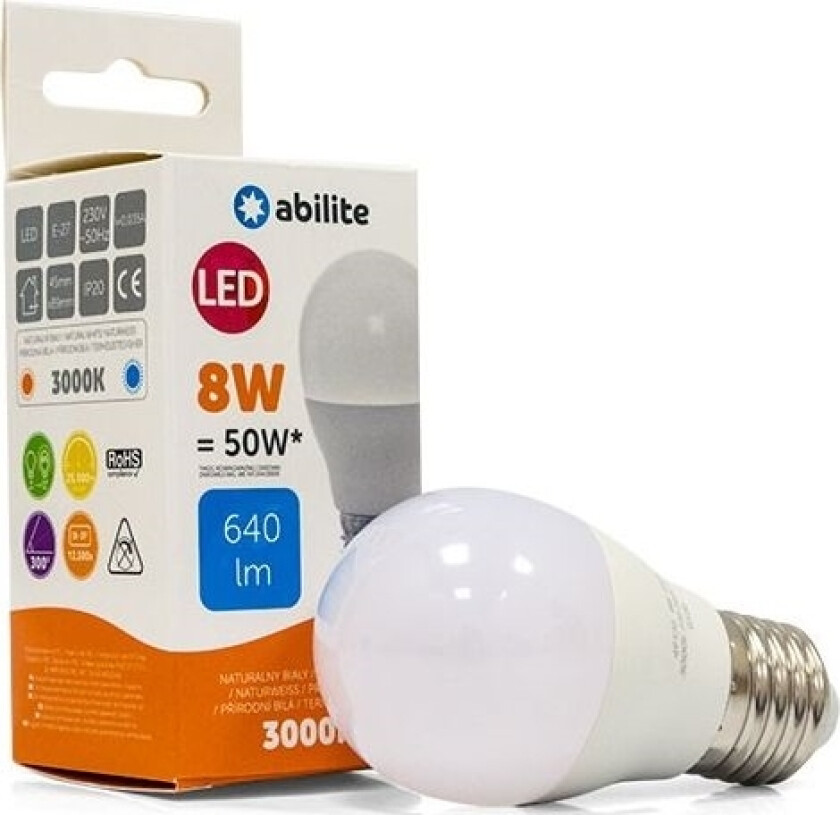 Abilite LED-PÆRE ABILITE MELKEKULE VARME E27 8W/230V 640LM G45