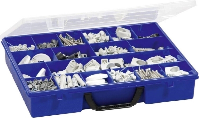 Sortimentskuffert (L x B x H) 365 x 291 x 64 mm Antal fag: 18 Fast underopdeling Indhold 1 stk