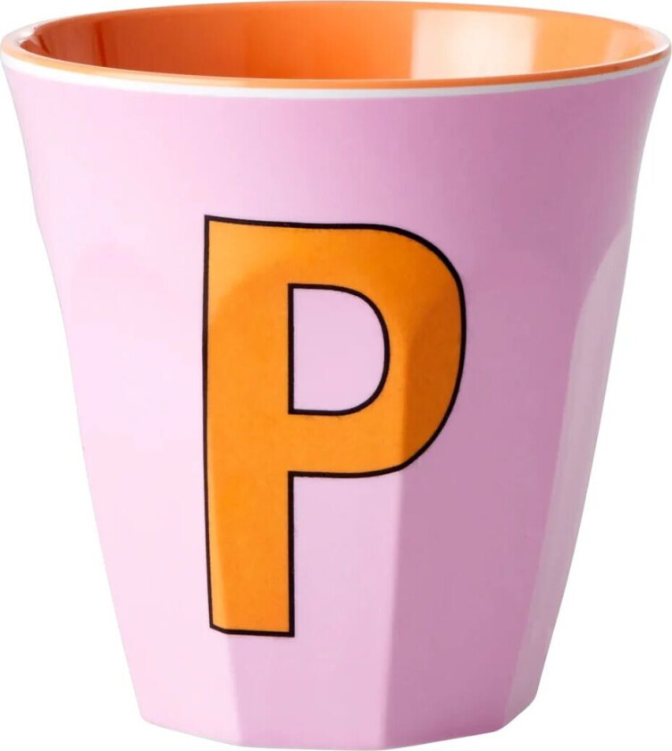 Rice melaminkopp medium bokstav P 30 cl Pink