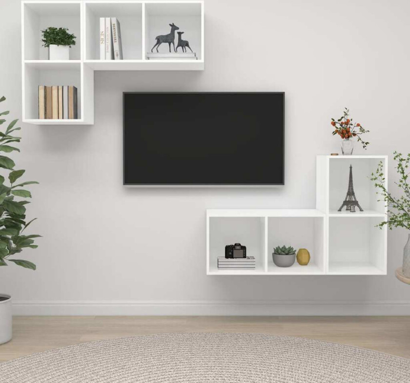 Vegghengte TV-benker 4 stk hvit sponplate