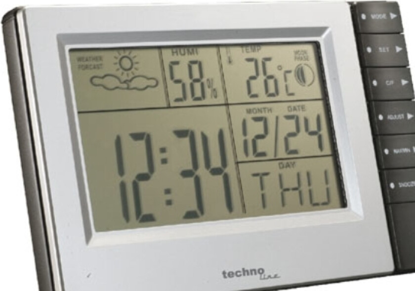 Technoline WS 9121, Aluminium, Sort, Inne hygrometer, Inne Termometer, Hygrometer, Termometer, Hygrometer, Termometer, F, °C, AA LR06