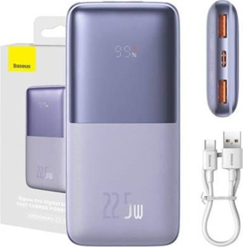 Powerbank Bipow Pro 10000mAh 2xUSB USB-C 22.5W (purple) Nødlader - Lilla - 10000 mAh