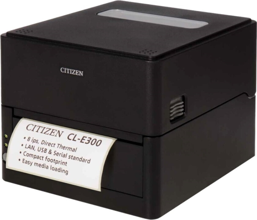 Citizen CL-E300 - Etikettskriver - direktetermisk - Rull (11,8 cm) - 203 dpi - inntil 200 mm/sek - USB 2.0, LAN, RS232C - kutter - svart