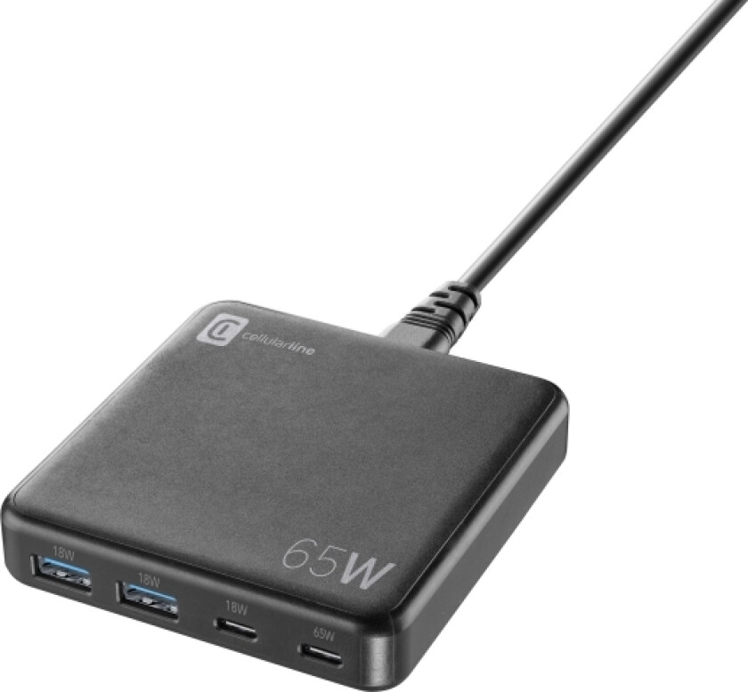 Cellular Line Multipower Desk 65W - 4-Port-GaN-Netzladegerät (Schwarz) (USBGAN4PD65WK)