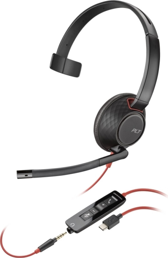 Poly Blackwire 5210 - Blackwire 5200 series - hodesett - on-ear - kablet - aktiv støydemping - 3,5 mm jakk, USB-C - svart - Certified for Skype for B