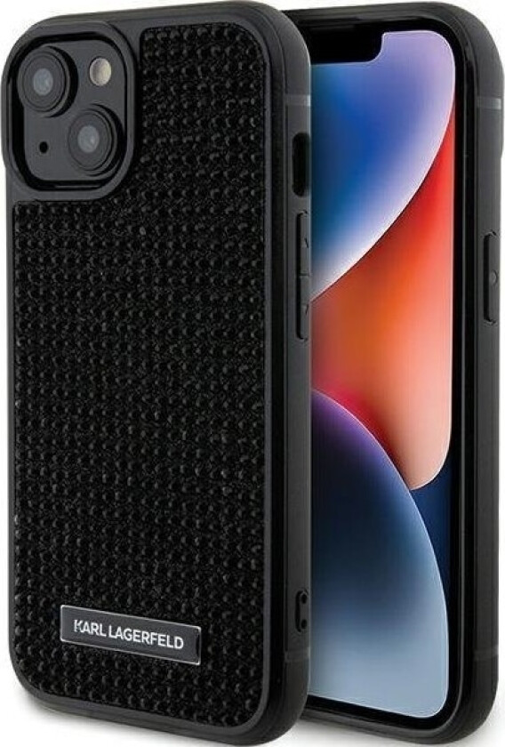 Karl Lagerfeld deksel til iPhone 15 6.1" KLHCP15SHDSPLK svart hardcase Rhinestone Logo Metallplate