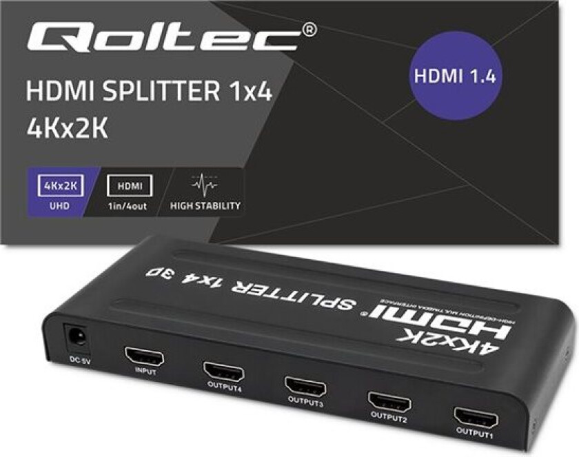 Active Splitter 4 x HDMI 4K x 2K 3,4 Gb/s Høy stabilitet