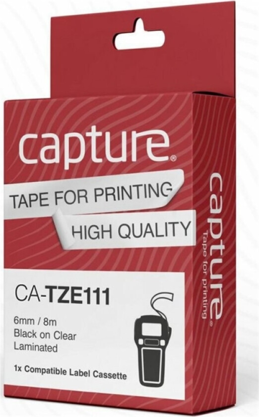 6mm x 8m Black on Transparent  Tape