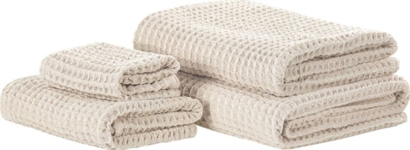 Sett med 4 håndklær Beige Bomull Gjestehåndkle Badehåndkle Badematte Luksuriøst Tekstil Baderom