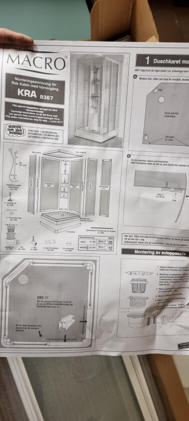 Macro Dusjkabinett 82x82 Hjørne Hvit/klarglass