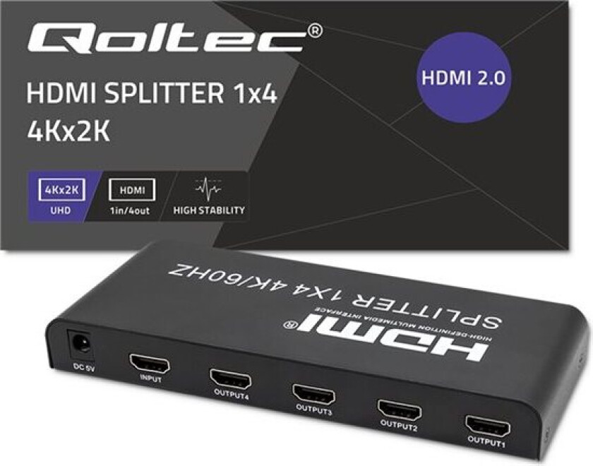 Active Splitter 4 x HDMI 4K x 2K 6 Gb/s 60Hz Høy stabilitet