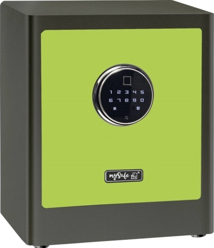 BASI mySafe Premium 350, Frittstående safe, Grønn, Grå, Elektronisk, Kode, Fingeravtrykksleser, 1 hyller, Batteri, AA