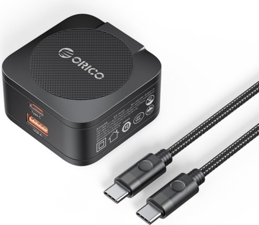 GaN-netoplader - Orico OR-65AC-EU-BK-EP 65W, USB-A, USB-C