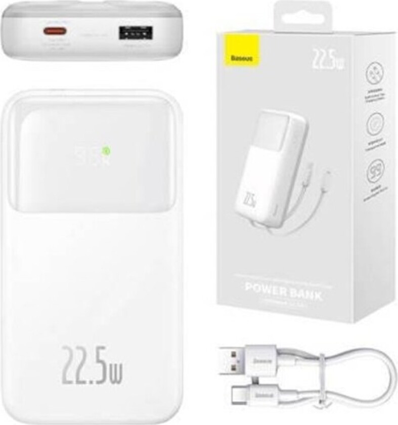 Powerbank Comet 20000mAh USB do USB-C 22.5W (white) Nødlader - Hvit - 20000 mAh