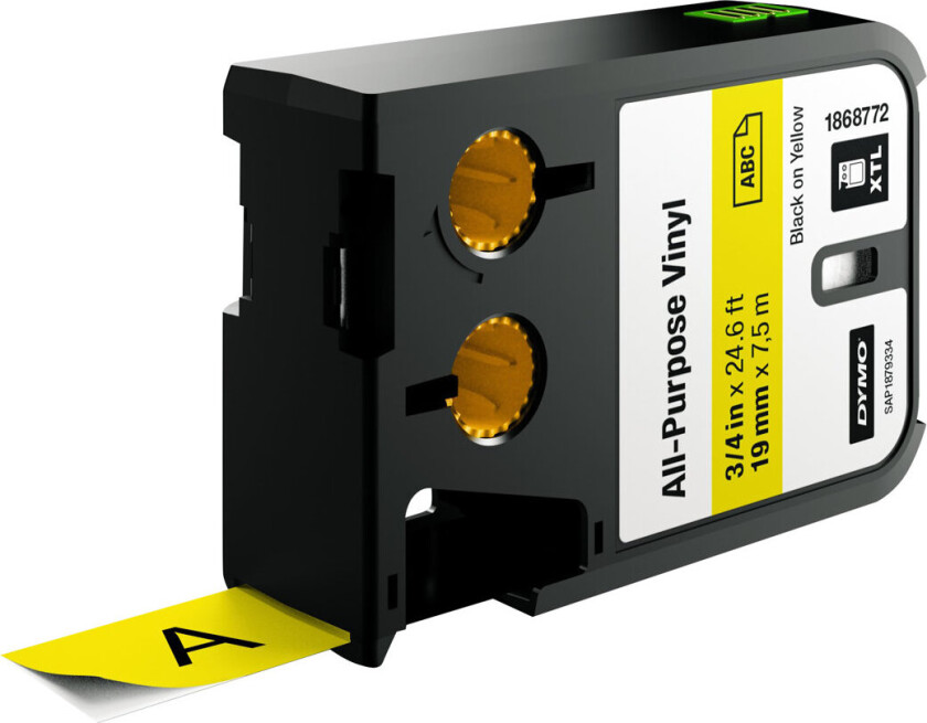 Dymo XTL All-Purpose - Vinyl - permanet adhesiv - svart på gult - Rull (1,9 cm x 7 m) 1 kassett(er) tape