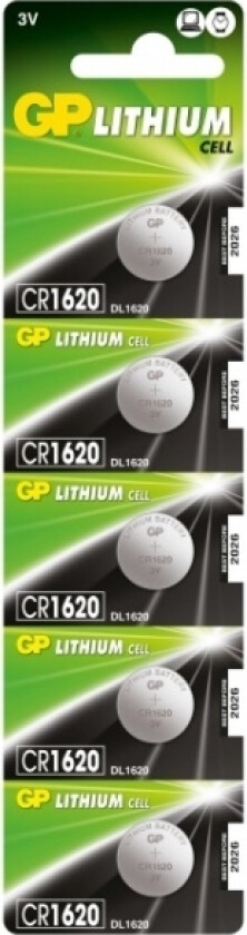 Lithium Cell GPCR1620-C5, Engangsbatteri, Lithium, 3 V, 5 stykker, 10 år, Grå