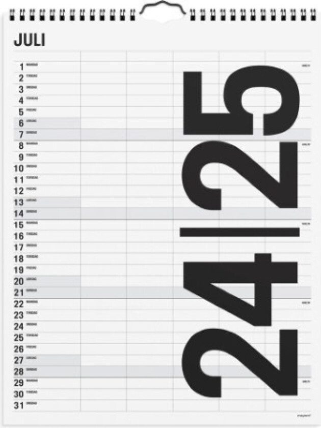 Studie Familiekalender Black and White 5 kolonner 2024/2025