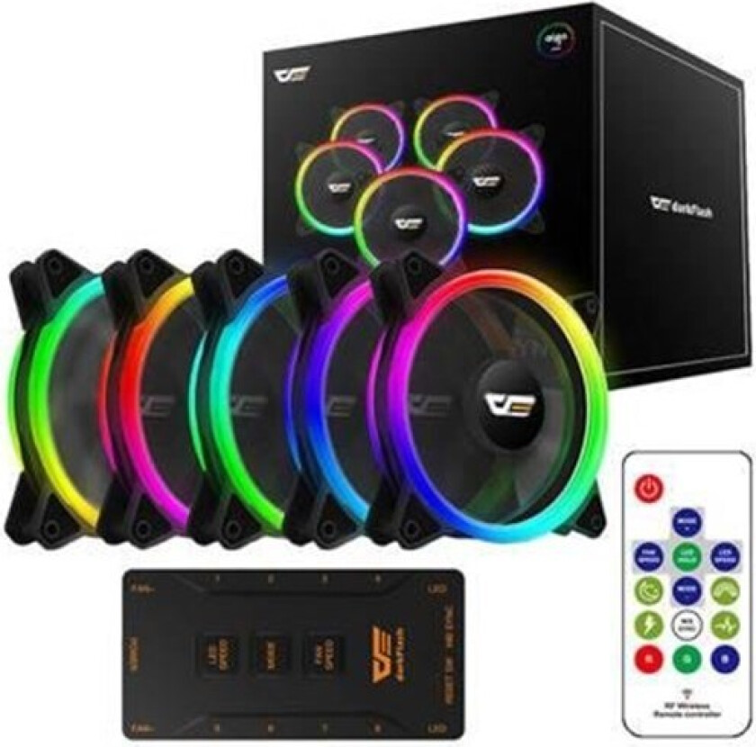 Computer Fan Set ARGB DR12 Pro 5in1 120x - Kabinettvifte - Svart med RGB LED-lys - 16 dBA