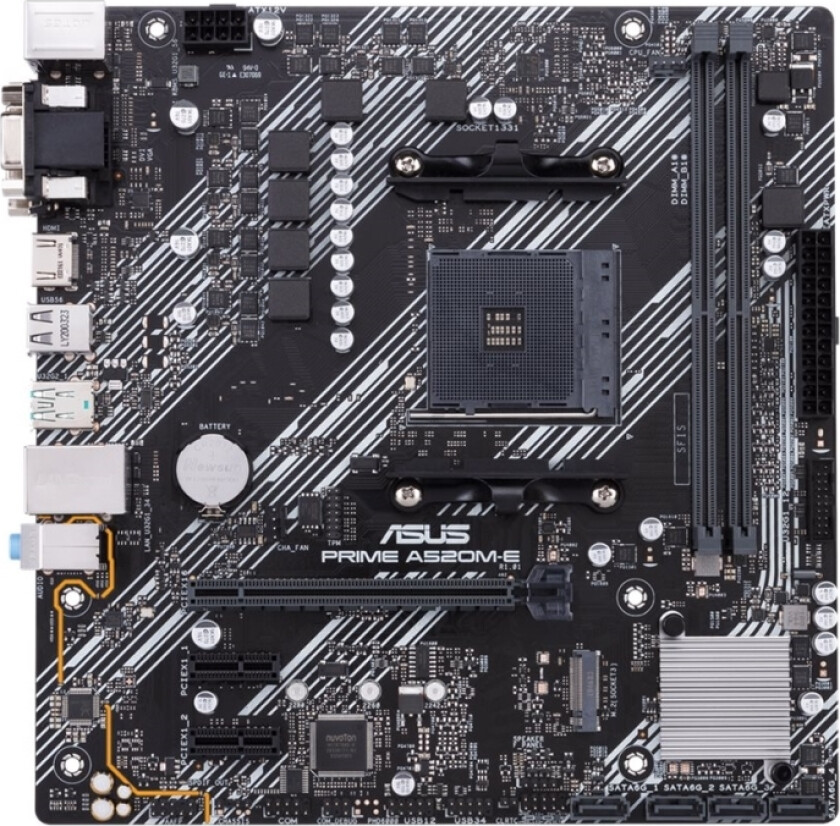 Asus PRIME A520M-E/CSM - Hovedkort - mikro ATX - Socket AM4 - AMD A520 Chipset - USB 3.2 Gen 1, USB 3.2 Gen 2 - Gigabit LAN - innbygd grafikk (CPU kr