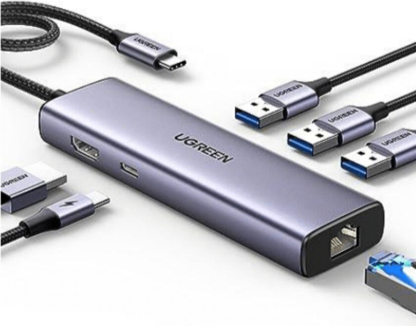1in6 UGREEN CM512 USB-C to 3x USB A 3.0, HDMI, RJ45, PD Converter adapter