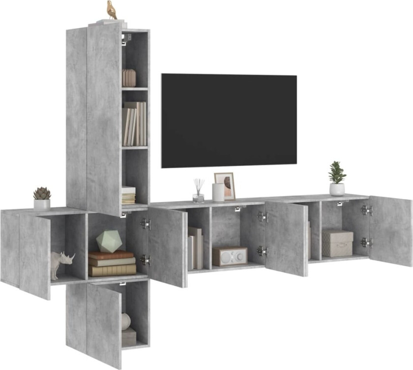 Vegghengte TV-enheter 5 deler betonggrå konstruert tre