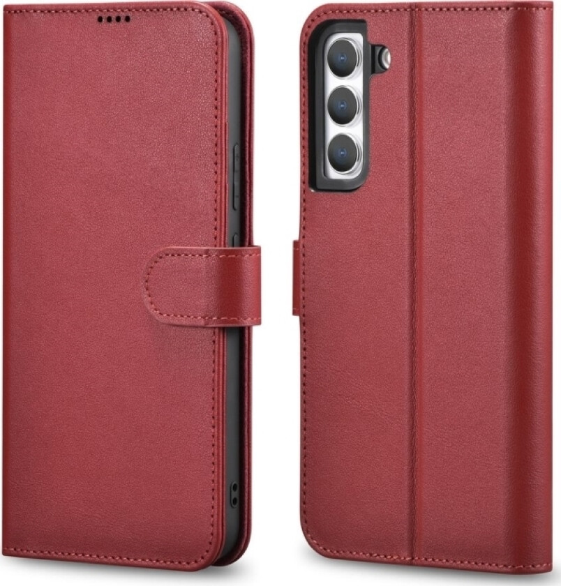 iCarer Haitang Leather Wallet Case Lærveske for Samsung Galaxy S22 + (S22 Plus) Lommebokdeksel Rød (AKSM05RD)