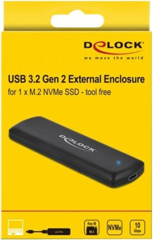 Bilde av External Enclosure for M.2 NVMe PCIe SSD with USB Type-C female - tool free - Drevkabinett - M.2 - M.2 NVMe Card - USB 3.2 (Gen 2) - svart