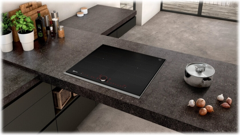 N 90 T66TS6RN0 - Induksjonskomfyrtopp - 4 plater - Nisje - bredde: 56 cm - dybde: 49 cm - med pynt av rustfritt stål - svart/rustfritt stål