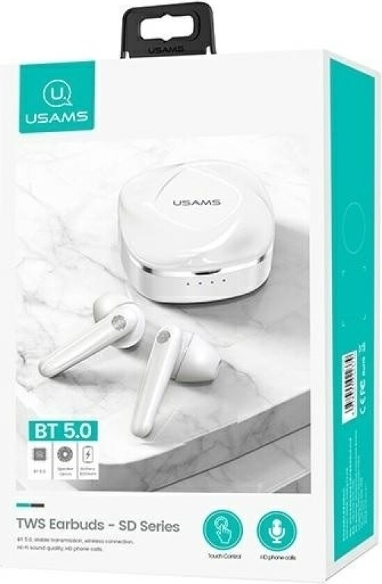 BHUSD01 Bluetooth 5.0 TWS SD trådløse hodetelefoner Hvit