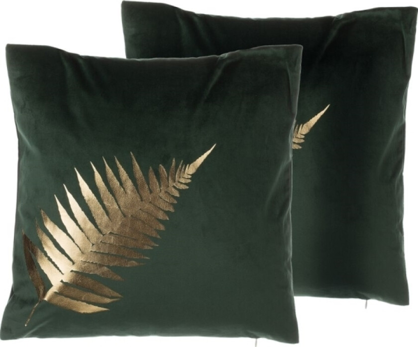 2 velour pynteputer med bladmotiv 45 x 45 cm grønn FERN