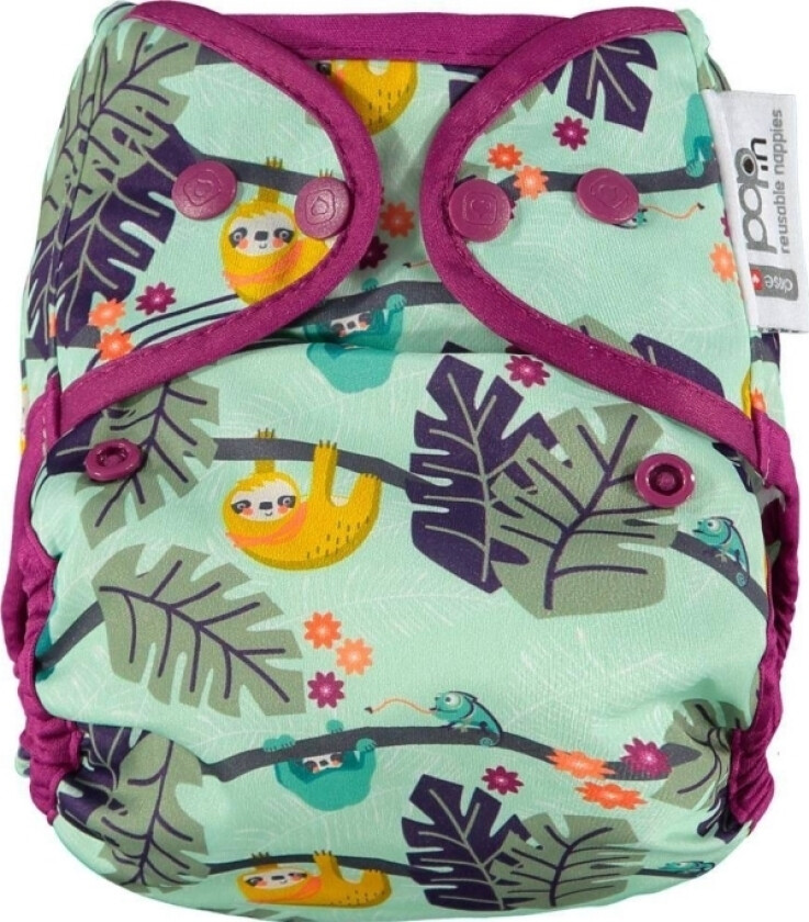 Bilde av Lukk Caboo bleier Trekk, gjenbruksbleie med trykknapper Sloth 3-16 kg, 1 stk.