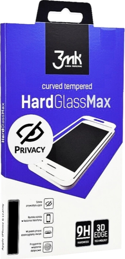 3MK HARDGLASSMAX PRIVACY IPHONE6 WHITE, Blank skjermbeskytter, Apple, iPhone 6, Støvresistent, Ripebestandig, Gjennomsiktig, Hvit, 1 stykker