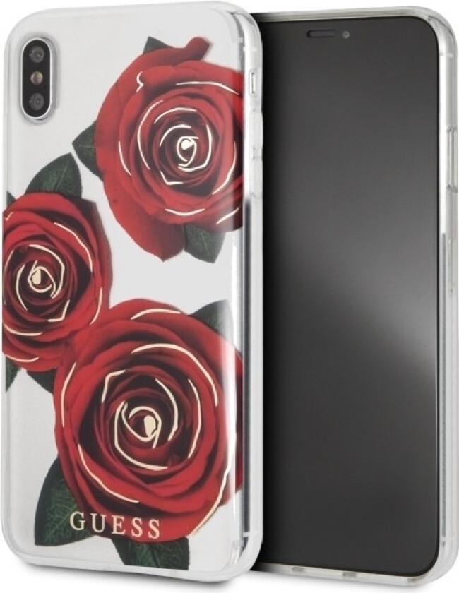 Guess Guhci65rostr Flower Desire Case Red Roses For Iphone Xs Max, Transparent