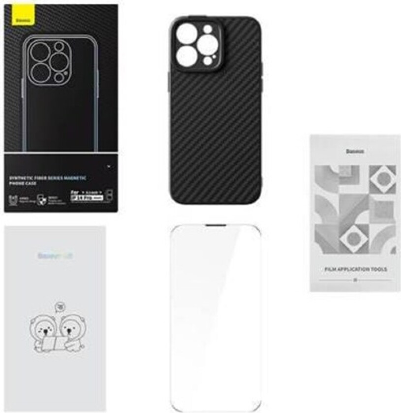 Case Synthetic Fiber Series for iPhone 14 Pro (black)+ tempered glass + cleaning kit