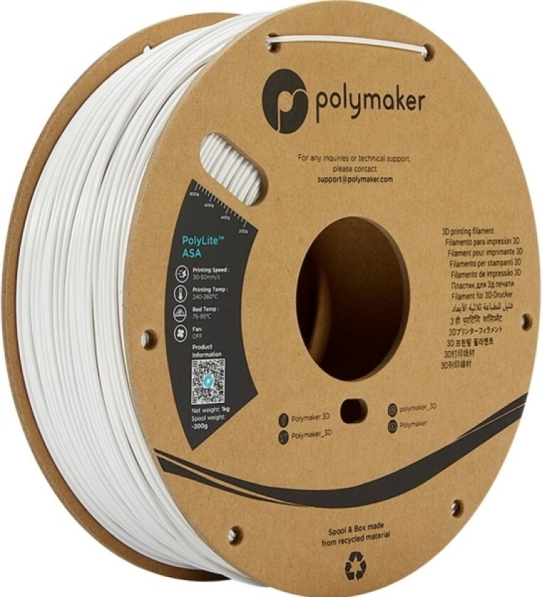 Polymaker Pf01011 Polylite Filament Asa Uv-Bestandig, Vejrbestandig, Varmebestandig 2.85 Mm 1000 G Hvid 1 Stk