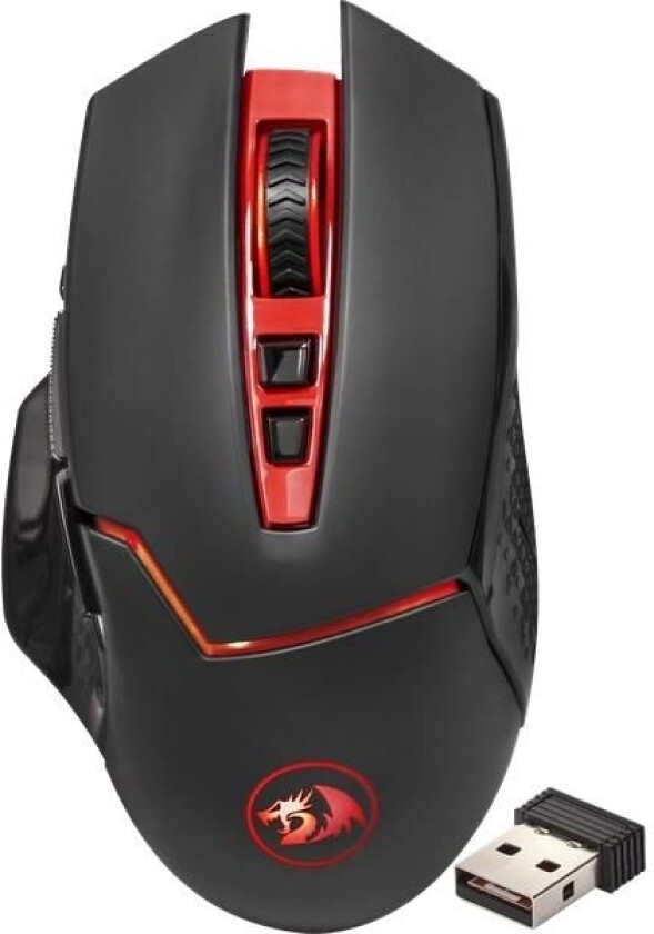 REDRAGON MIRAGE - Mus - ergonomisk - optisk - 8 knapper - trådløs - 2.4 GHz - USB trådløs mottaker - svart, rød
