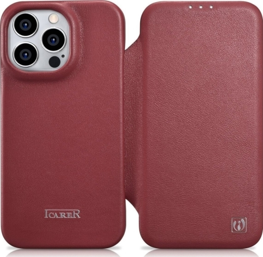 icarer CE Premium Leather Folio Case iPhone 14 Pro Flip Magnetic MagSafe Red (WMI14220714-RD)