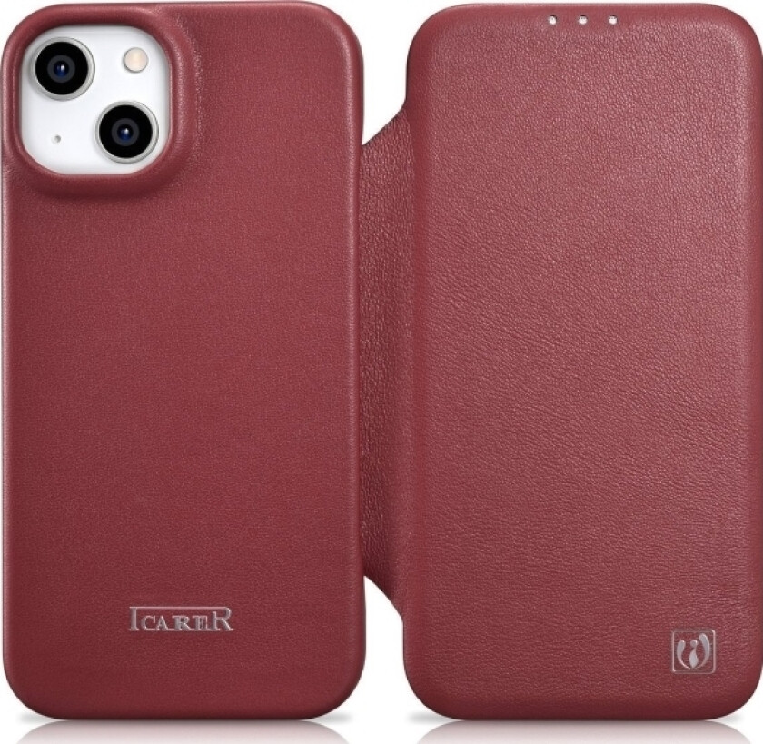 iCarer CE Premium Leather Folio Case iPhone 14 Plus Lærveske med Flip Magnetic MagSafe rød (WMI14220715-RD)