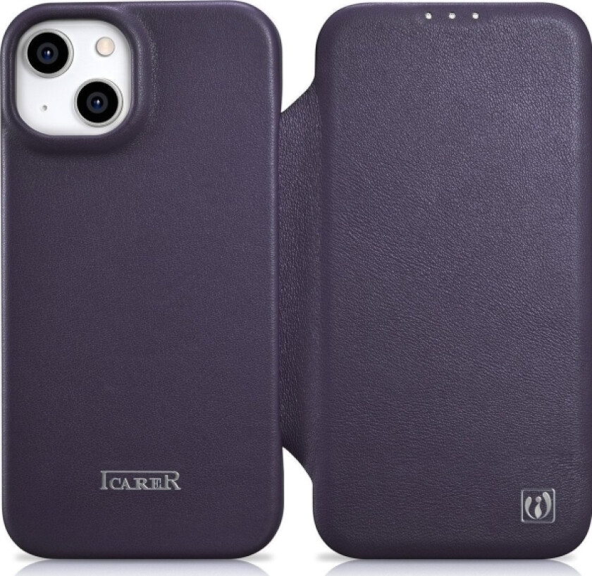 iCarer CE Premium Leather Folio Case iPhone 14 Plus Leather Flip Case Magnetic MagSafe Dark Purple (WMI14220715-DP)