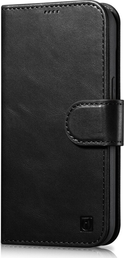 iCarer Oil Wax Wallet Case 2 i 1 deksel for iPhone 14 Pro Leather Flip Cover Anti-RFID Svart (WMI14220722-BK)