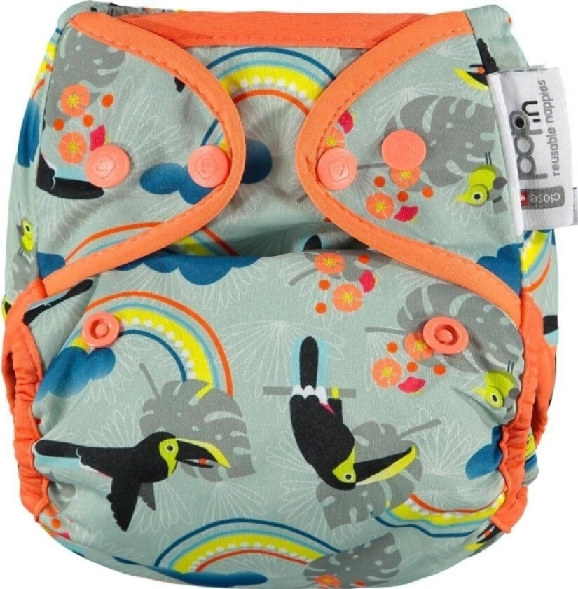Lukk Caboo bleier Trekk, gjenbruksbleie Pop-in AIO Toucan med trykknapper 4,5-16 kg, 1 stk.
